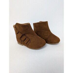 Girl's Brown Ankle Boots Faux Suede Ruffle Toddler Size 2 Garanimals Baby Shoes